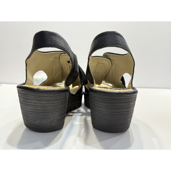 Fly London Ylfa Slingback Wedge Black Leather Lace Tie Women Sandals Sz 9 EU 40 - Picture 12 of 13